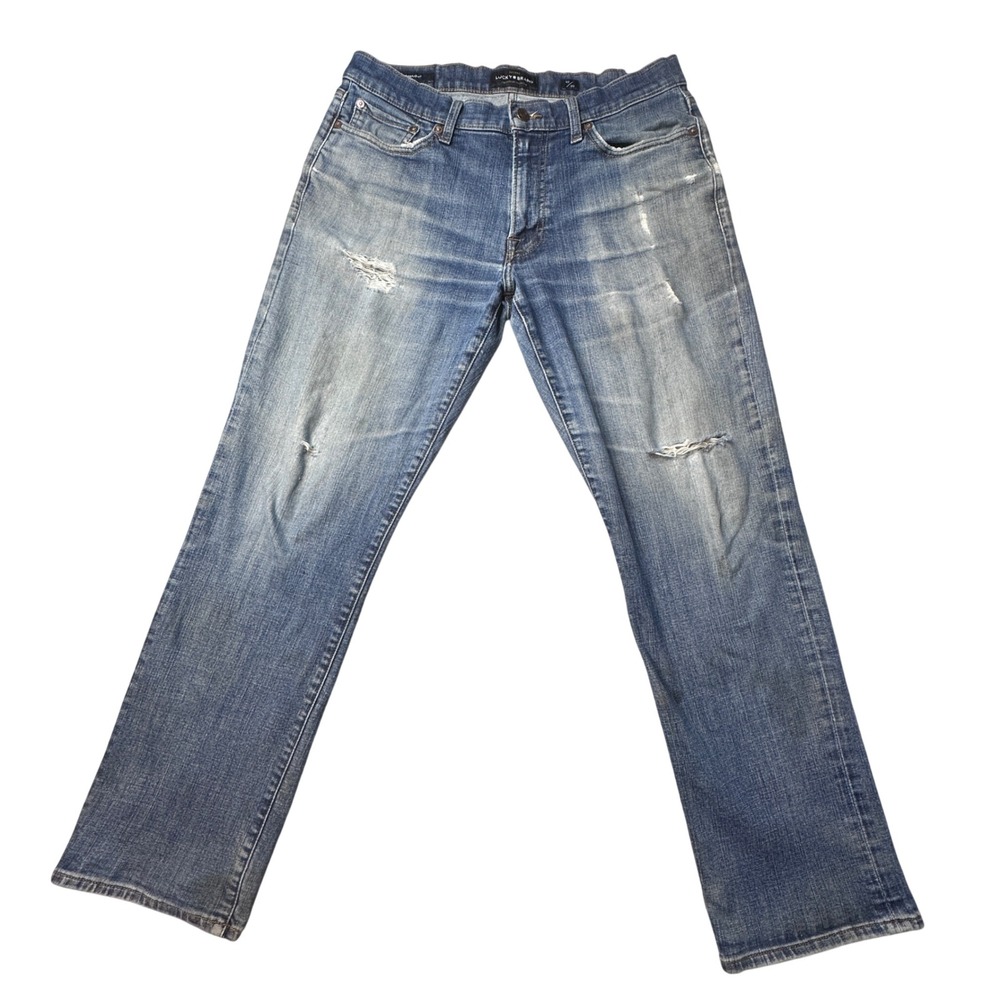 Lucky Brand Jeans Mens 32x30 (34x29) 363 Straight Distressed Medium Wash Denim